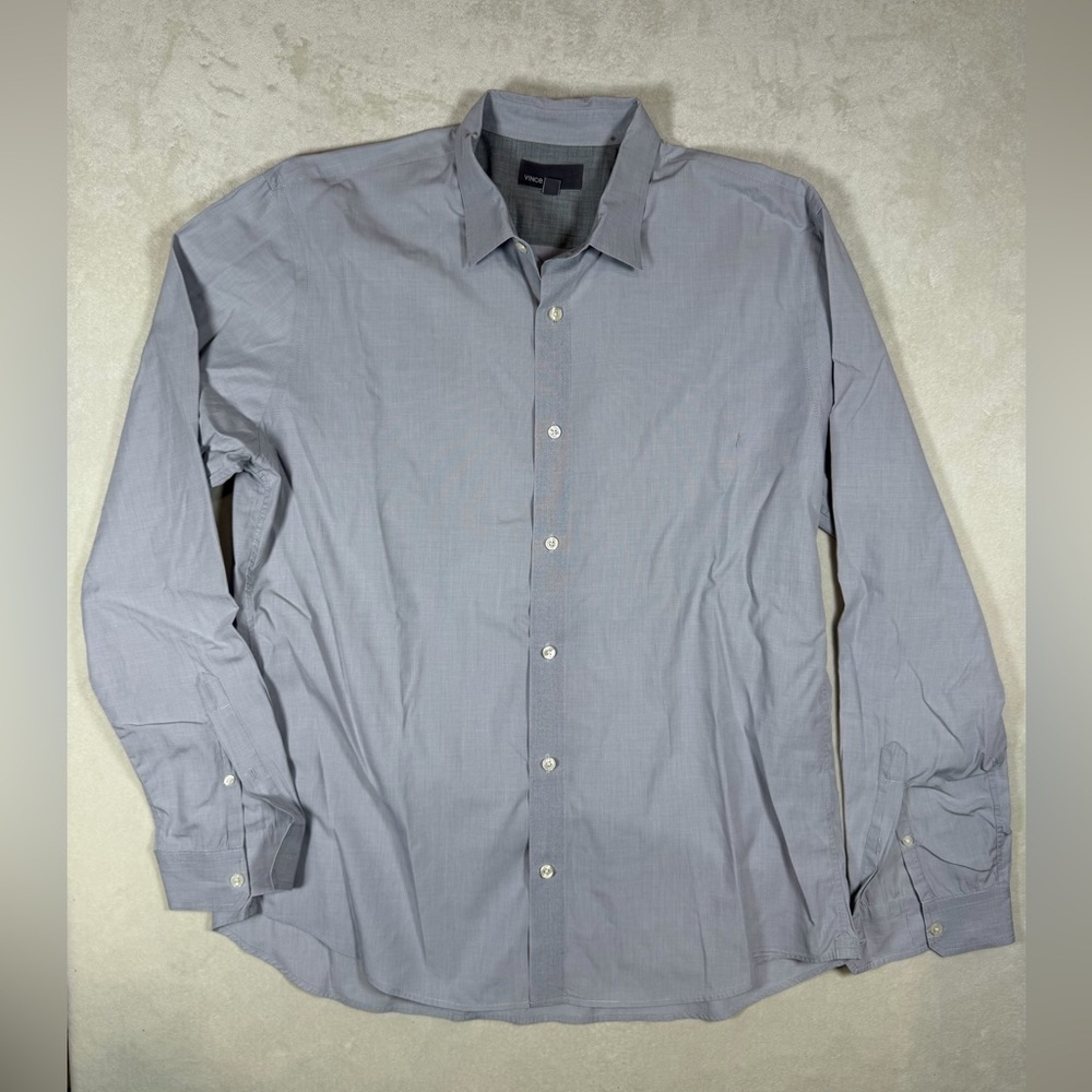 Vince Lux XL Men's Light Gray Cotton Lightweight Button Down Ribbon Detail Shirt